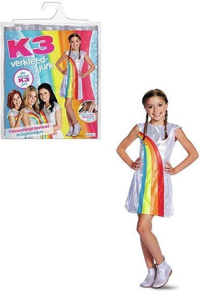 K3 regenboog kleedje - Verkleedkleding - Verkleedkleedje – Feestjurk - Carnaval - 9-11 jaar - Maat 134-152