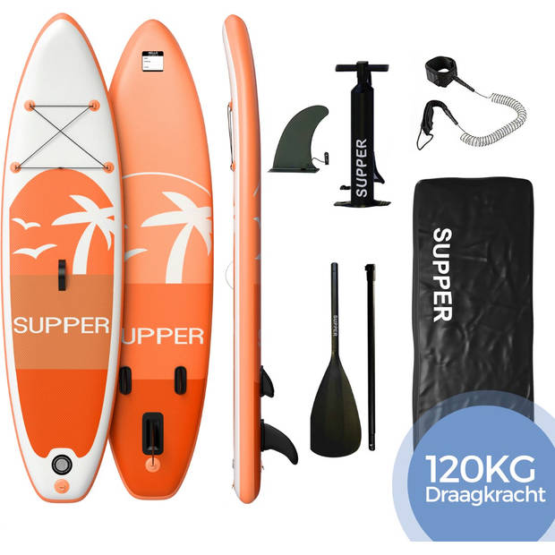 SUPPER Sup Board - Max. 120KG - Opblaasbaar - Paddle Board inclusief accessoires (285 x 76 cm, Oranje)