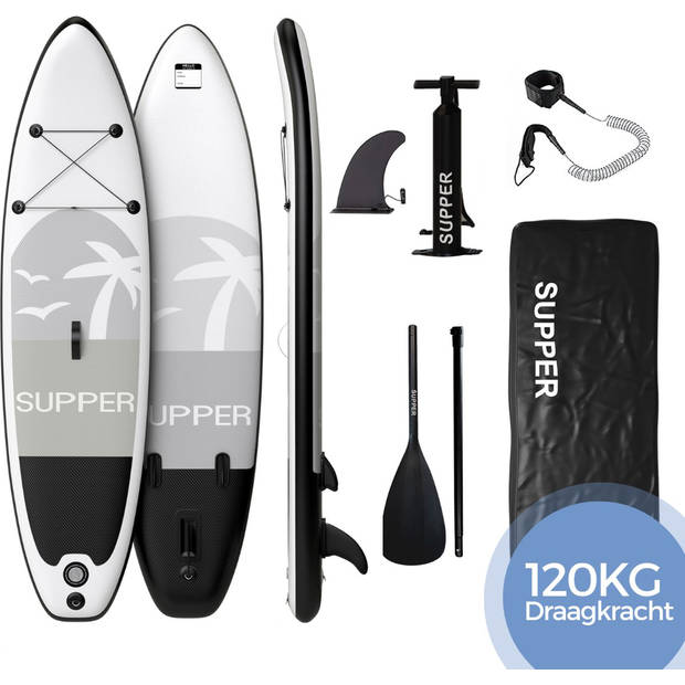 SUPPER Sup Board - Max. 120KG - Opblaasbaar - Paddle Board inclusief accessoires (285 x 76 cm, Zwart)