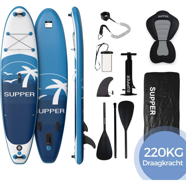 SUPPER Sup Board XL - Max. 220KG - Opblaasbaar - Paddle Board inclusief alle accessoires (335 x 81 cm)