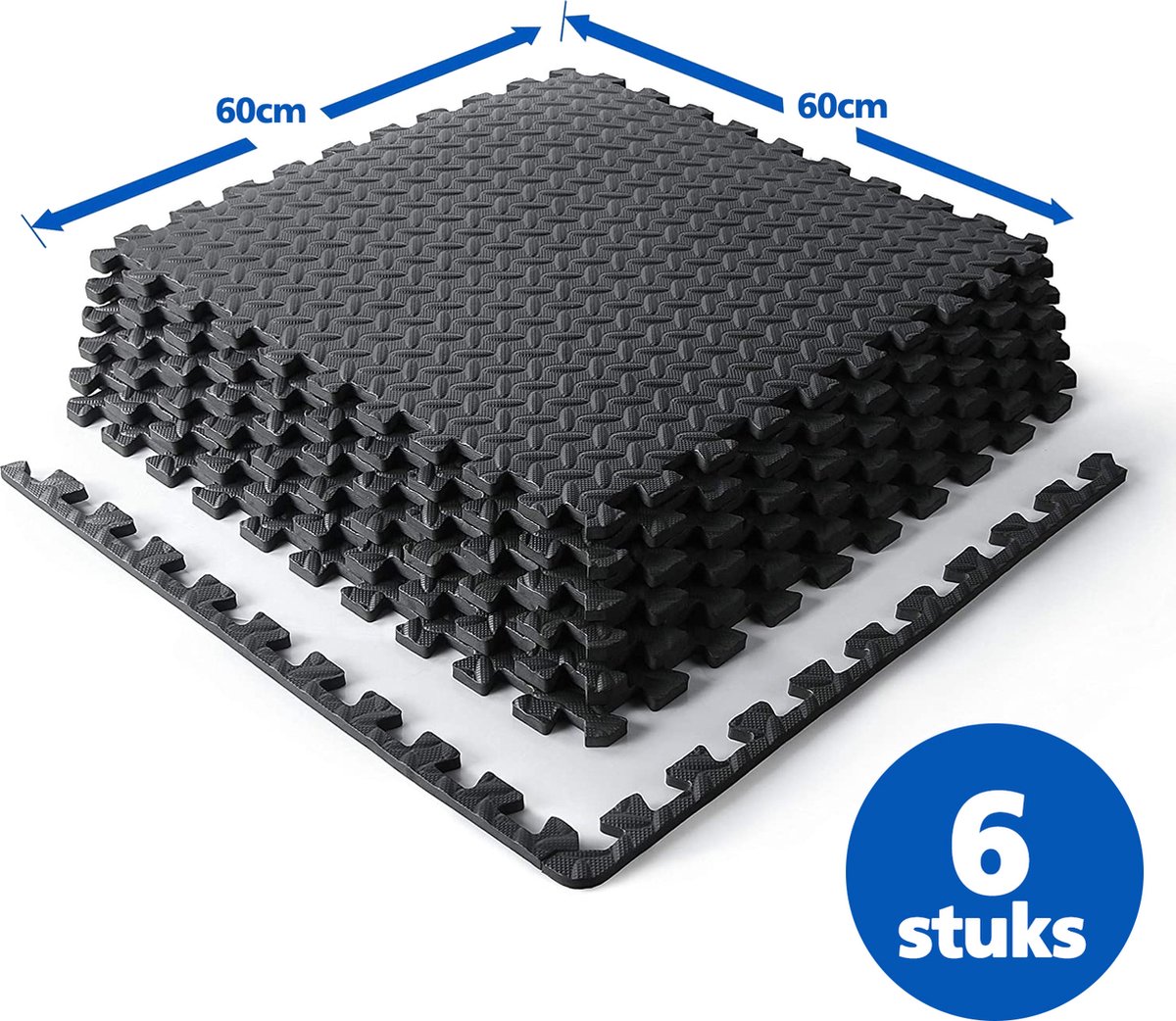 SWILIX ® Puzzelmat - 6 Stuks - 180x120 x1.2 (6 x 60x60cm) - 2,20 m2 - Zachte Vloermat - Zwart