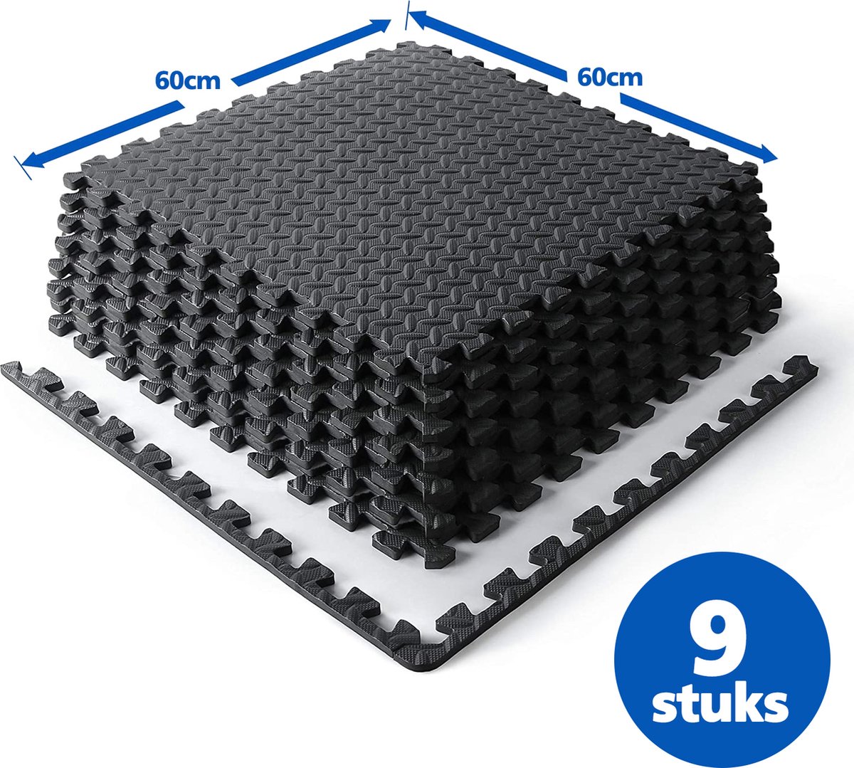 SWILIX ® Puzzelmat - 9 Stuks - 180x180 x1.2 (9 x 60x60cm) - 3,25 m2 - Zachte Vloermat - Zwart