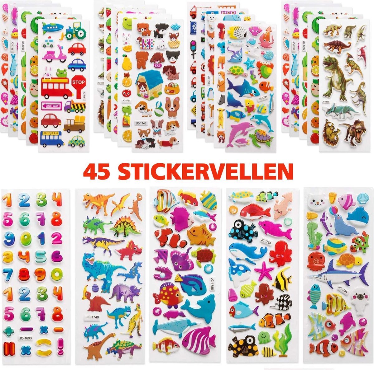 Stickervellen -  45 Stickervellen Voor Kinderen en Peuters - 3D Foam Stickers - Verschillende Sets Letters, Cijfers, Vlinders, Vissen, Dinosaurussen en nog veel meer - Swilix Mega Pack