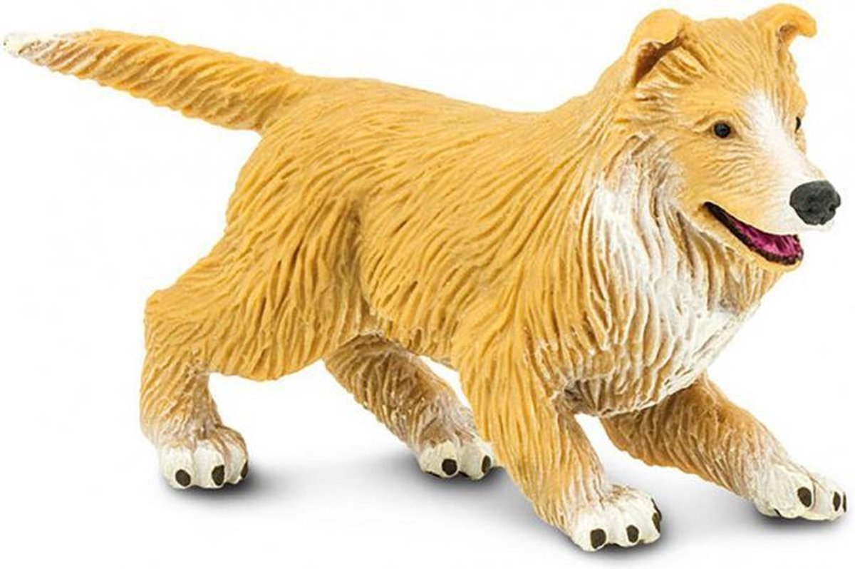 Collie puppy junior 8 cm rubber bruin/wit