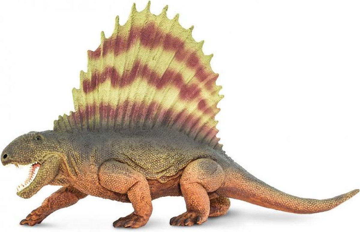 dinosaurus Dimetrodon junior 18 cm rubber bruin/geel/rood/zwart