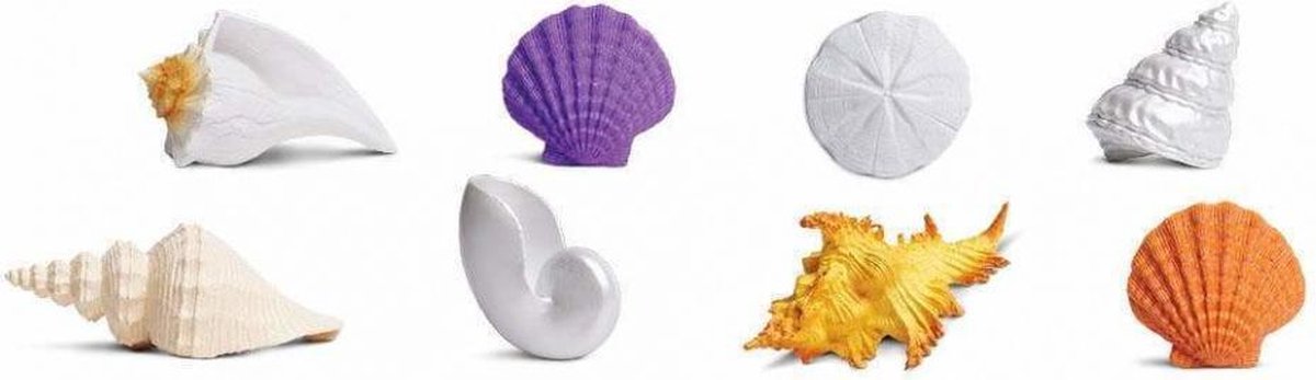 speelset Seashells Toob wit/geel/oranje/paars 8-delig