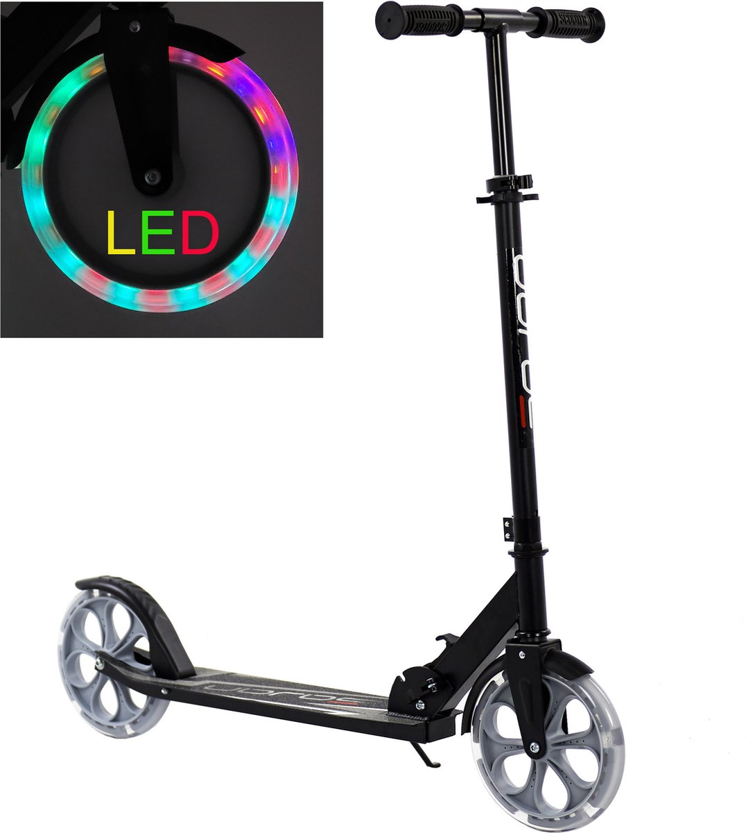 Sajan Step - LED - Grote Wielen - 20cm - Zwart-Grijs - Autoped - Scooter