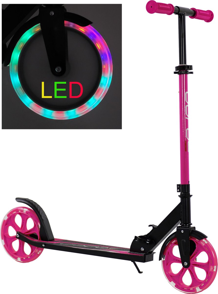 Sajan Step - LED - Grote Wielen - 20cm -Roze-Zwart - Autoped - Scooter