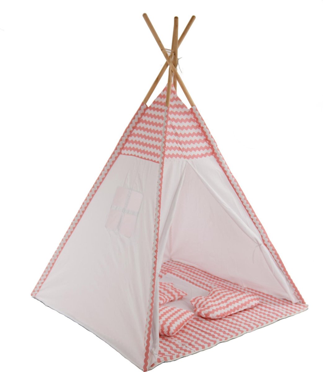 Sajan  Tipi Speeltent - Met kussens - Roze-Wit