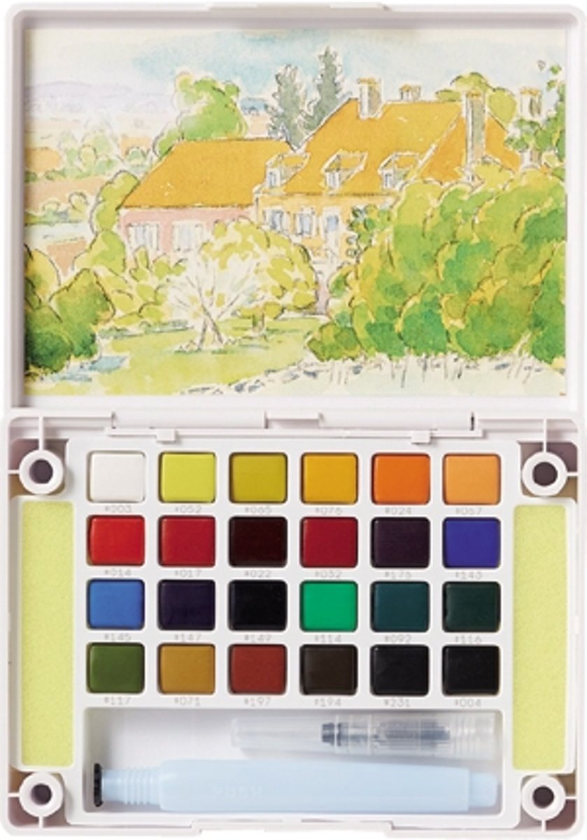 Koi Water Colors aquarel sketch pocketbox 24 kleuren met brush brushpen penseelpen penseelstift