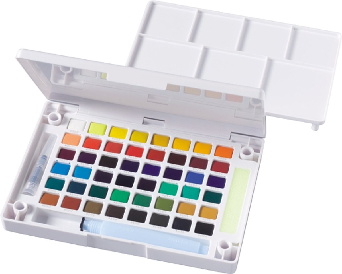 Koi aquarelverf pocketbox 48 kleuren napjes met watervulbare brushpen