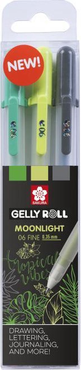   Gelly Roll Moonlight set van 3 Gelpennen Botanical verpakt in een Zipperbag + 25 Vel Zwart Papier