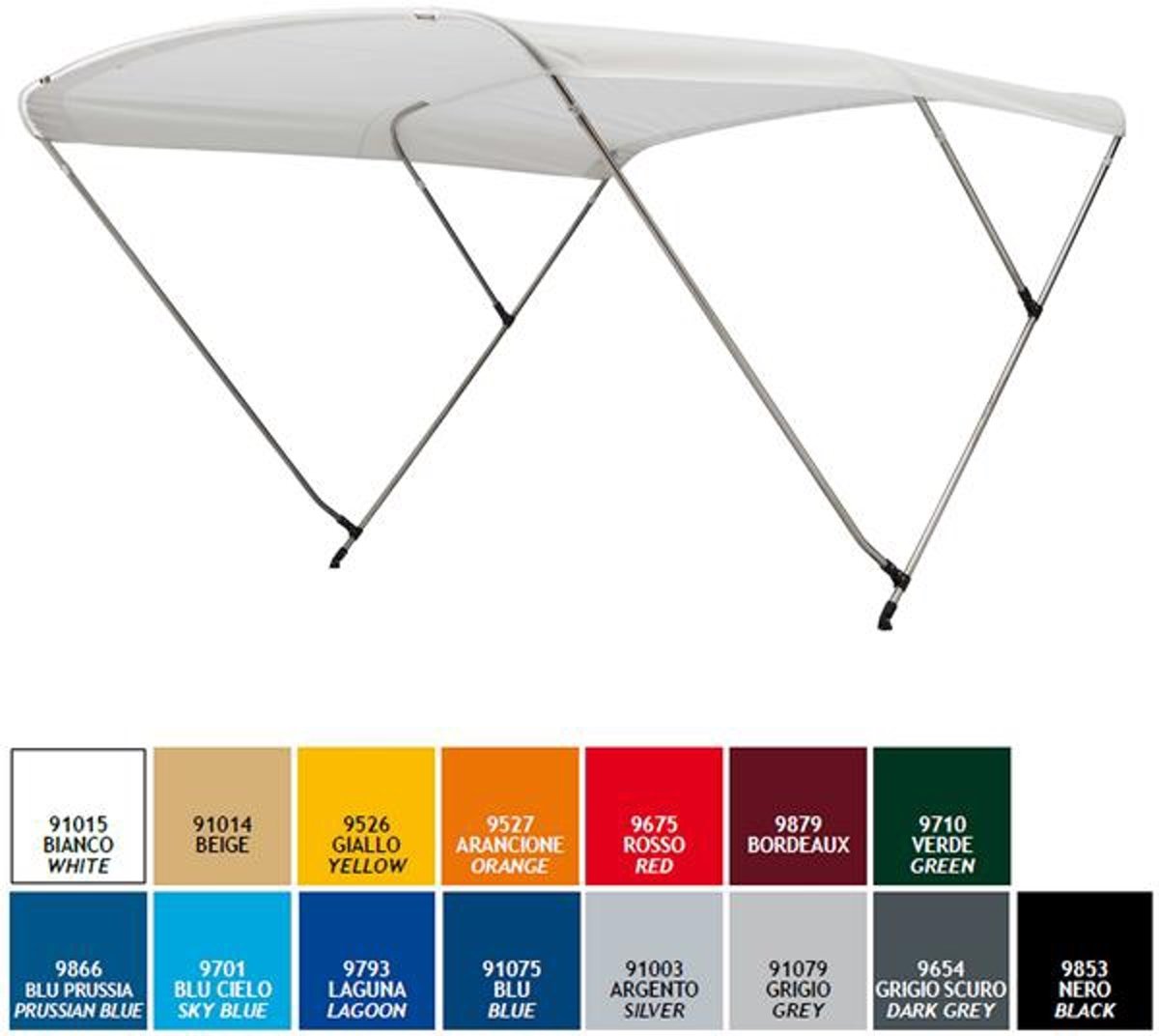 RVS Biminitop 3 Boogs/Wit : l 200 cm x B 150-170 cm x H 115 cm