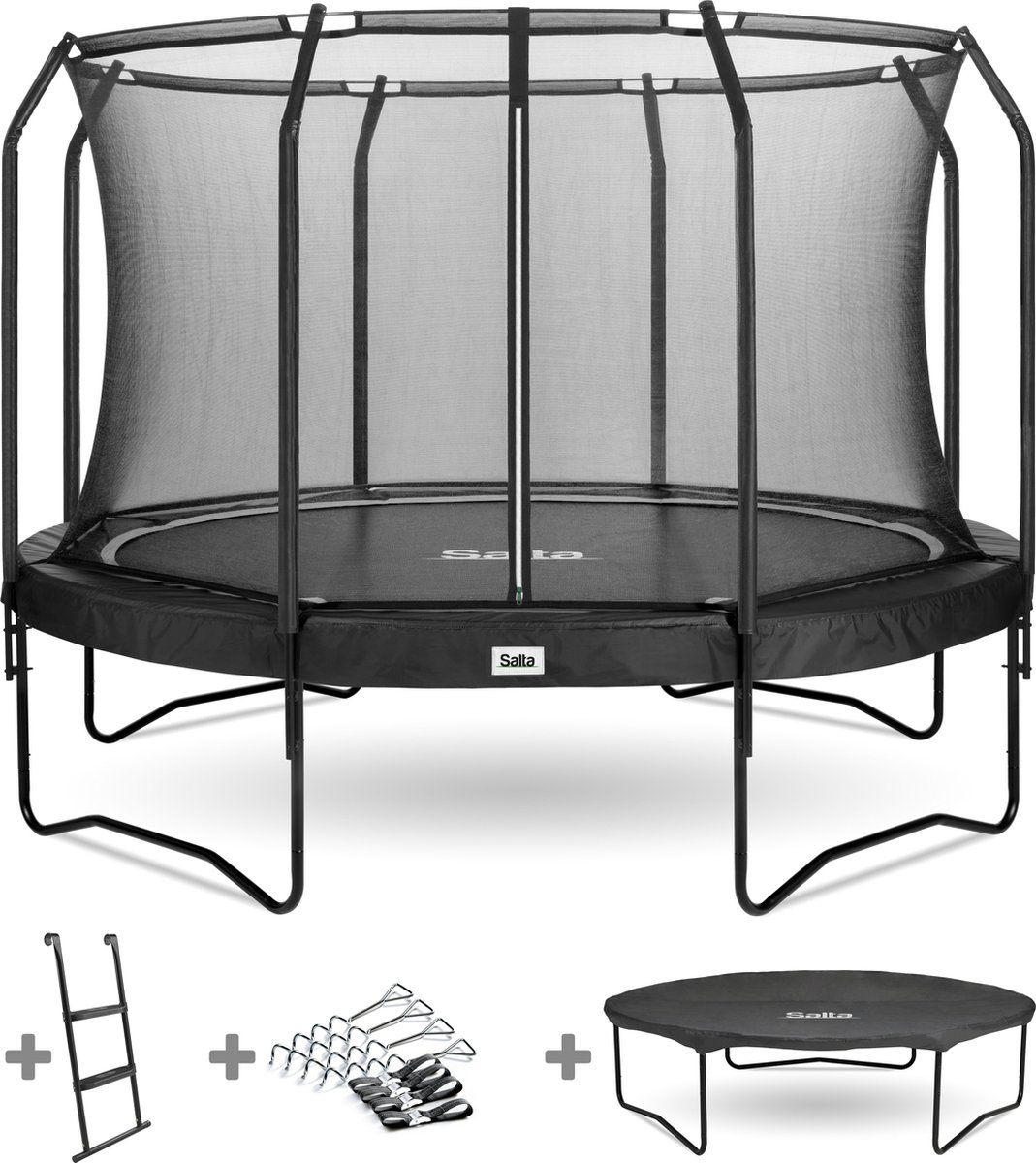   Premium Black Edition - Trampoline - Inclusief veiligheidsnet, ladder, afdekhoes en verankeringsset - ø 366 cm - Rond Zwart