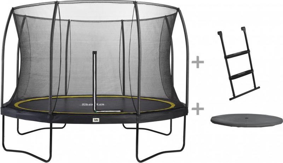   Trampoline 366 cm (12ft) met Veiligheidsnet - Comfort Edition - Zwart - met Ladder en Afdekhoes