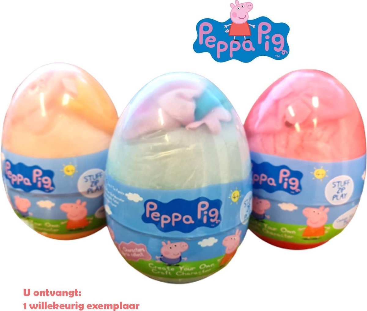 Maak je eigen Peppa Pig- 1 exemplaar - Pluche knuffel- Mystery egg - verzamel ze alle 4