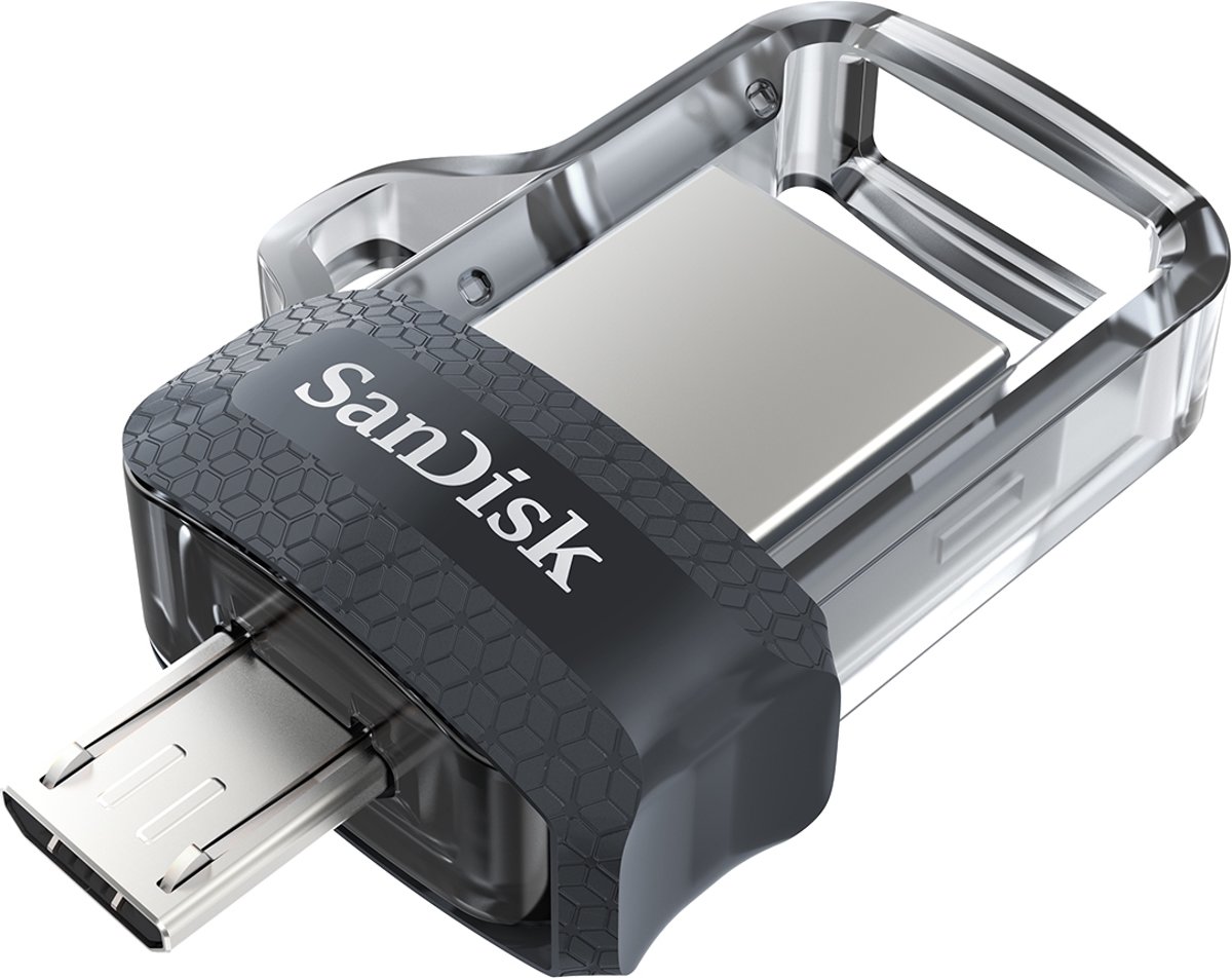 Sandisk Ultra Dual m3.0 USB flash drive 256 GB USB Type-A / Micro-USB 3.0 (3.1 Gen 1) Zwart, Zilver, Transparant