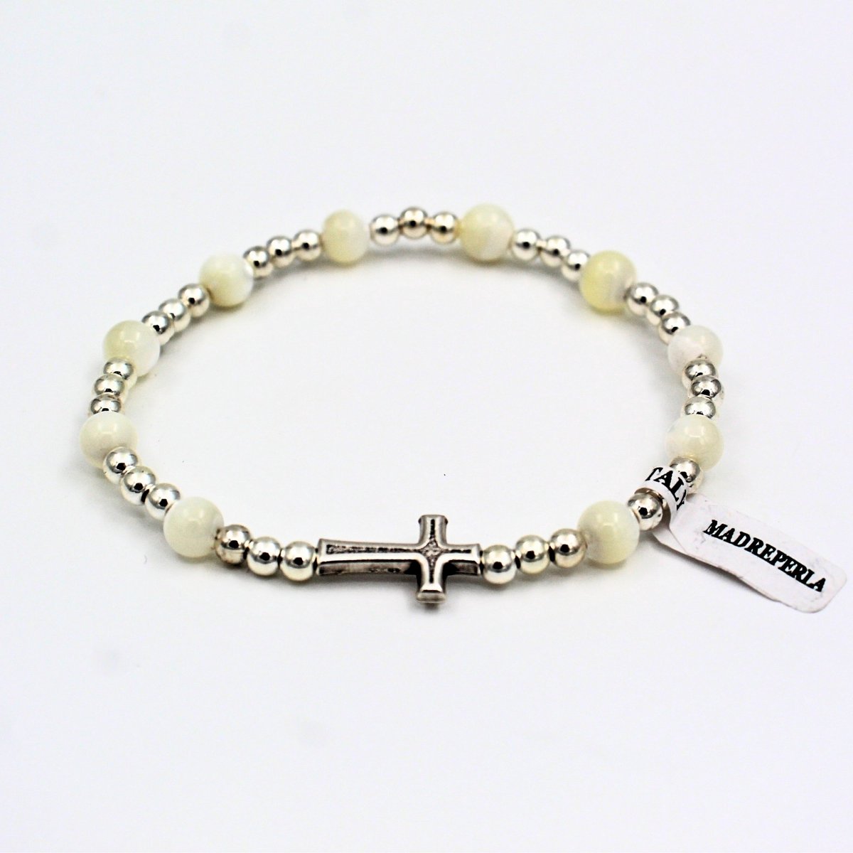 Rozenkrans Armband met Kruis - Parelmoer Kralen – Italiaans Katholiek Rozenkrans – Handgemaakt in Italië