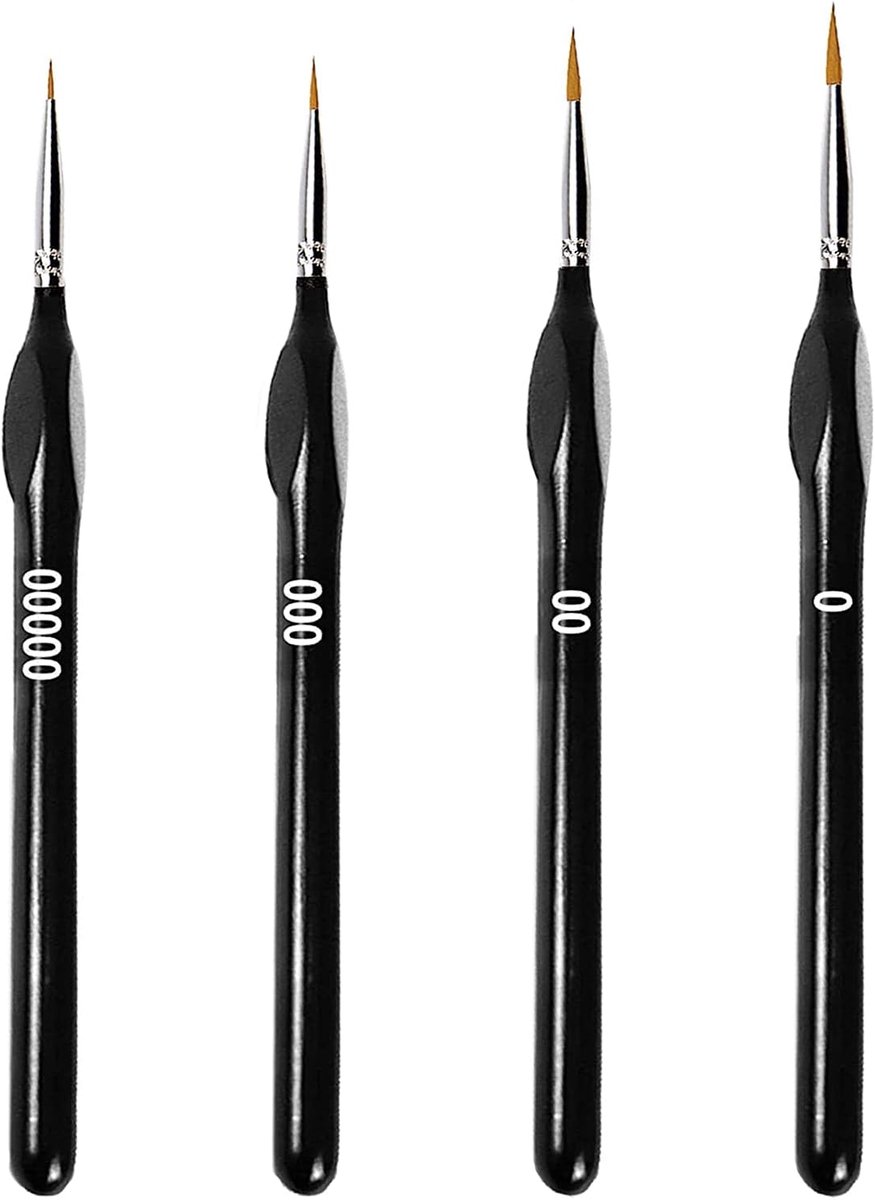   Fine Detail Penseel Set, 4 Stuks Professionele Kleine Kunstenaar Verf Borstels Dunne Borstels voor Fijne Detaillering Acryl Aquarel Olieverf