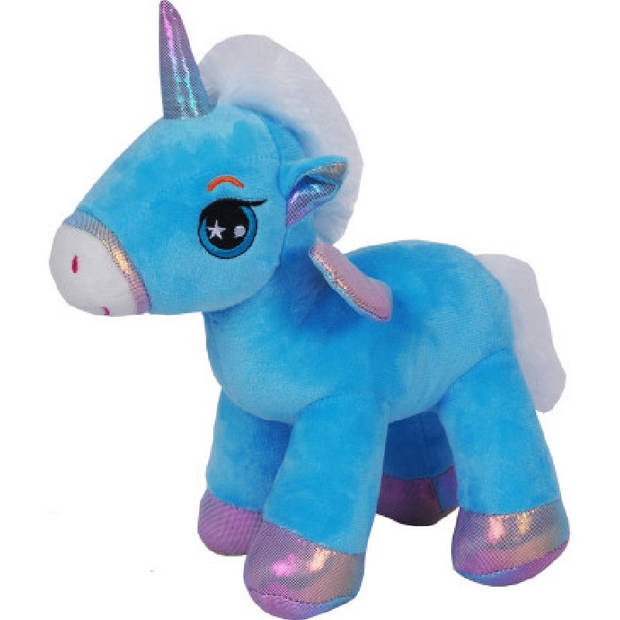 Knuffeldier Eenhoorn Eureka - zachte pluche stof - dieren knuffels - blauw - 22 cm - Knuffeldier