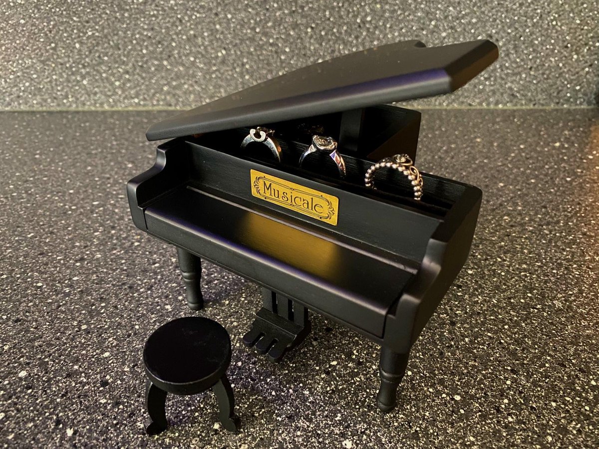 Mini Vleugel Piano Muziekdoosje Matte Zwart