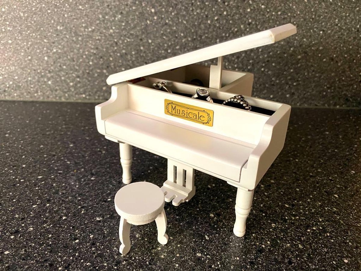 Mini Vleugel Piano Muziekdoosje Parel Wit