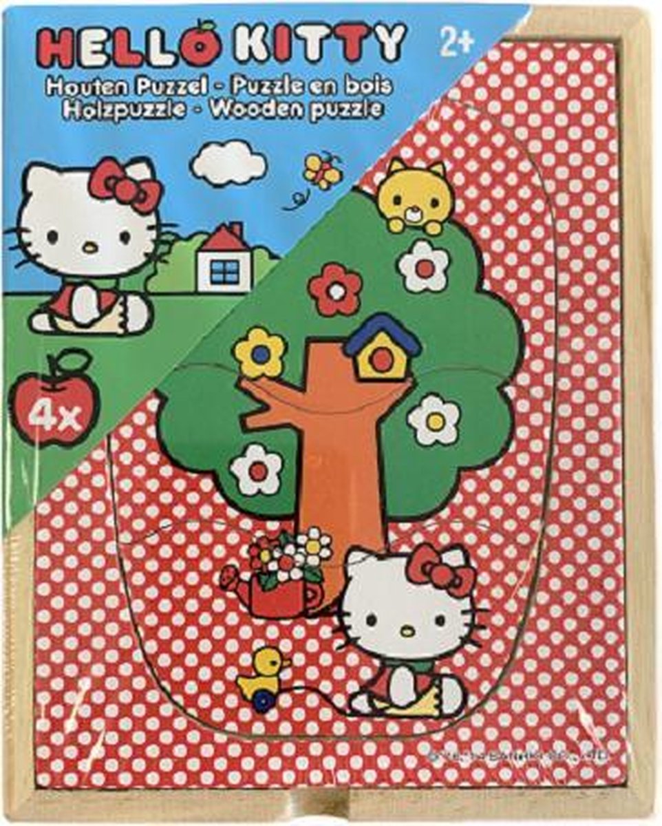 Hello Kitty puzzel 4stuks in een houten kistje - Puzzel - vanaf 2 Jaar L15xB12H3