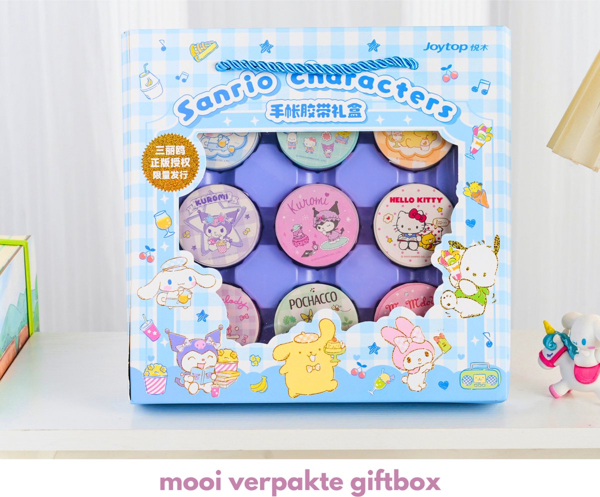   - Washi Tape Cadeauset (Blauw)– 9 Rollen – Youth Academy - Hello Kitty, Kuromi, My Melody, Cinnamoroll, Pompompurin, Pochacco, Little Twin Stars, Officiële Gelicenseerde Set – Perfect voor Journaling & Knutselen