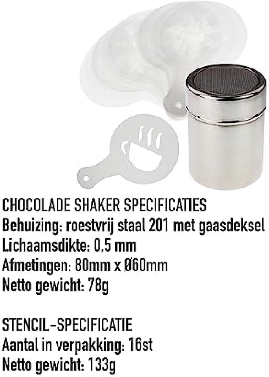 Chocolade Shaker met 16-delige Koffie Stencils Set voor Koffie Liefhebbers Decoreren Cappuccino Latte Warme Chocolade Cacao Cake Ontwerp Decoratie Duster