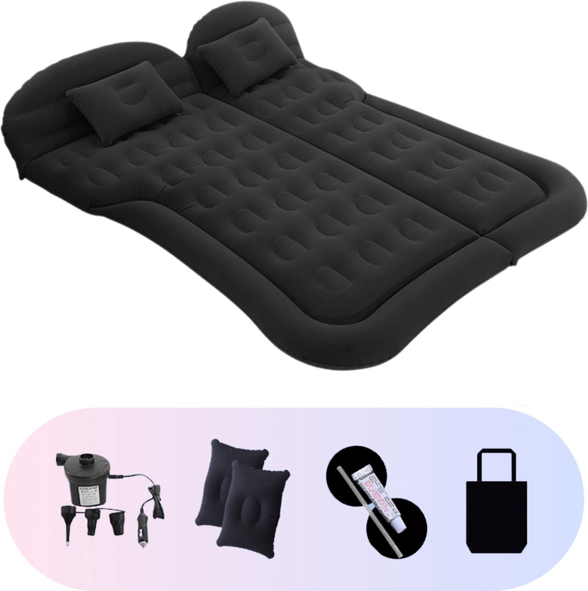 Opblaasbaar Auto Matras - Auto Luchtbed Zwart - Achterbank en Achterbak - Tweepersoons 3-in-1 Universeel Automatras - Inclusief Elektrische Pomp en Accessoires - Kampeer Luchtbed voor Reizen
