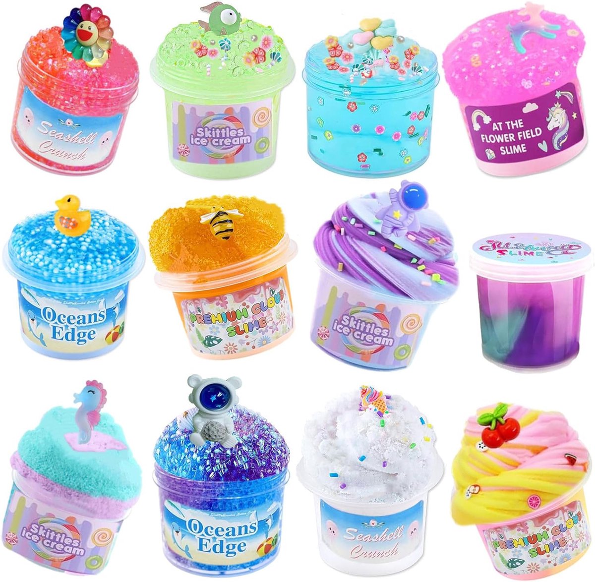 Slijm Maken Voor Kinderen - Slijm Packet - Slijm Maken Packet - Fluffy Slijm - Butter Slime Set - Kant en Klaar Slijm - Glutenvrij - Educatief Speelgoed Meisjes - Slijm Producten - 4 tot 12 Jaar - 12 Stuks