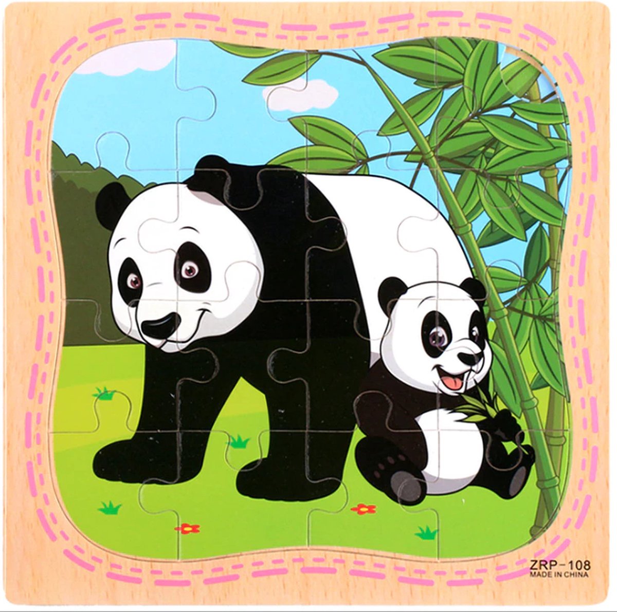 Hout  Puzzel van 12 stukjes -Legpuzzels - Dier-Panda