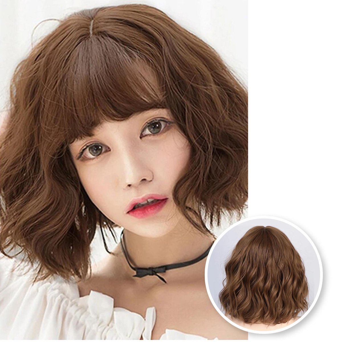 SassyGoods® Bruine Pruik - Pruiken Dames - Wig - Verstelbaar - Kort Haar - Bruin - 35 cm