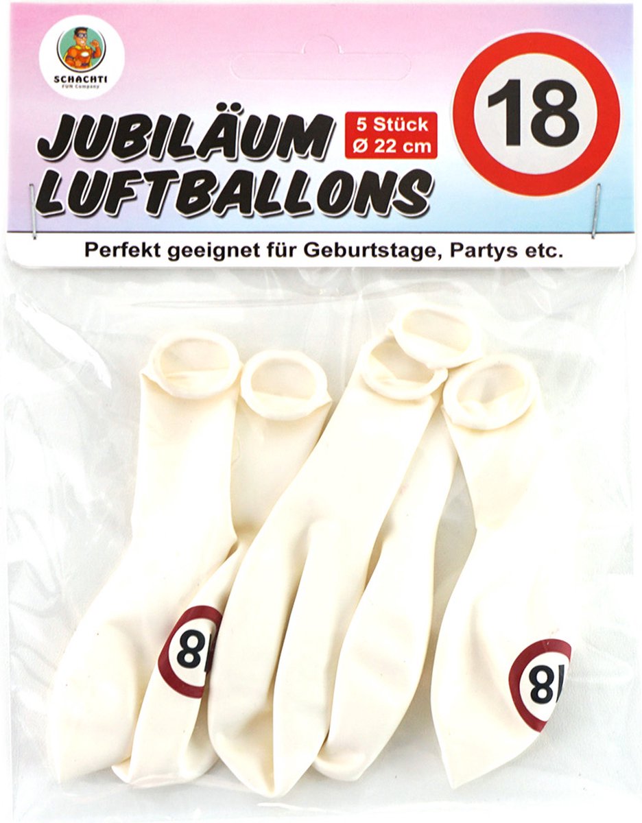 18 jaar ballonen - stopbord - verjaardag - 22 cm - 5 stuks