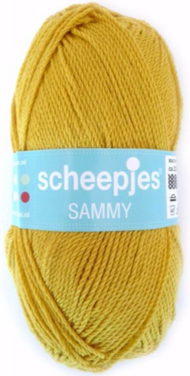 AANBIEDING: SCHEEPJES SAMMY 119 MOSTERDGEEL. PAK MET 10 BOLLEN a 100 GRAM. INCL. Gratis Digitale vinger haak en brei toerenteller