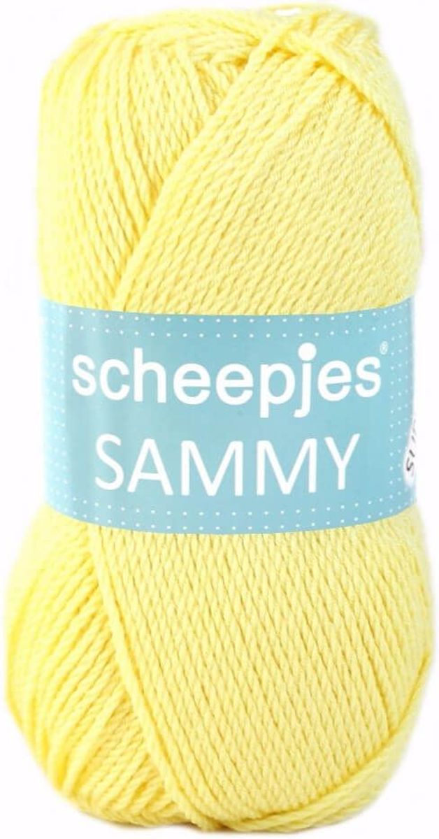 AANBIEDING: SCHEEPJES SAMMY 122 ZACHT GEEL. PAK MET 10 BOLLEN a 100 GRAM. INCL. Gratis Digitale vinger haak en brei toerenteller