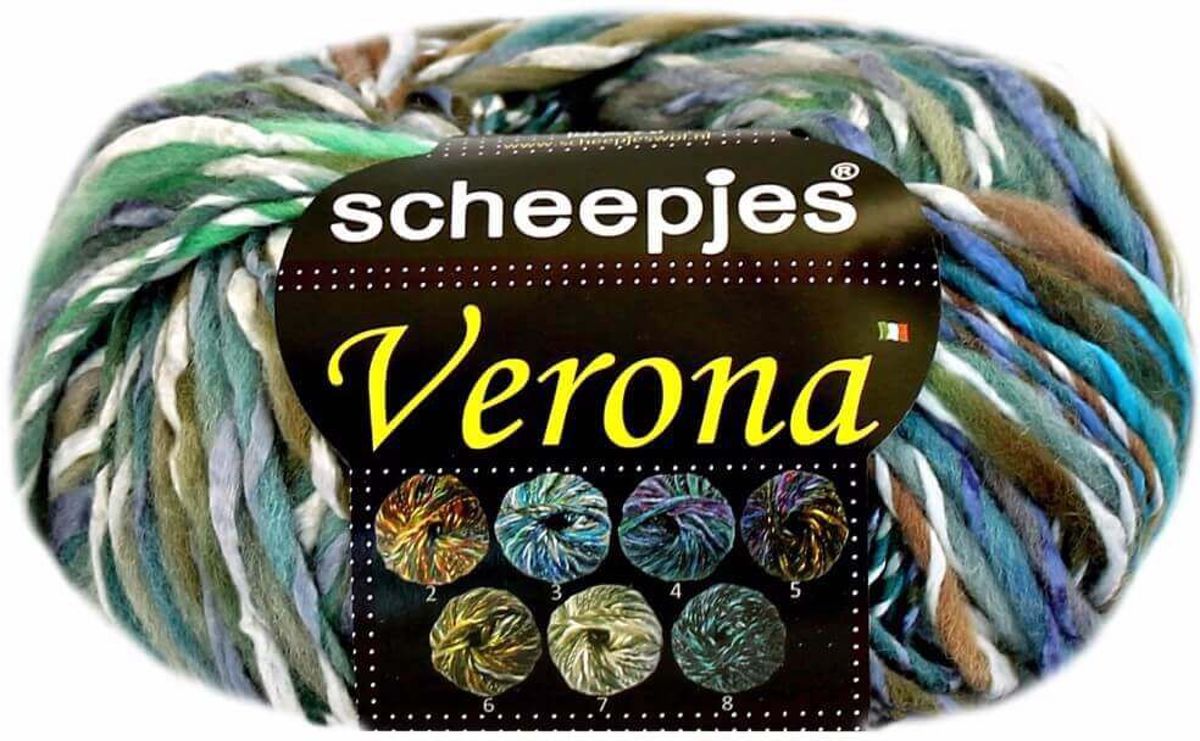 AANBIEDING: SCHEEPJES VERONA - 003 Groen, Blauw, Bruin. PAK MET 10 BOLLEN a 100 GRAM. INCL. Gratis Digitale vinger haak en brei toerenteller.