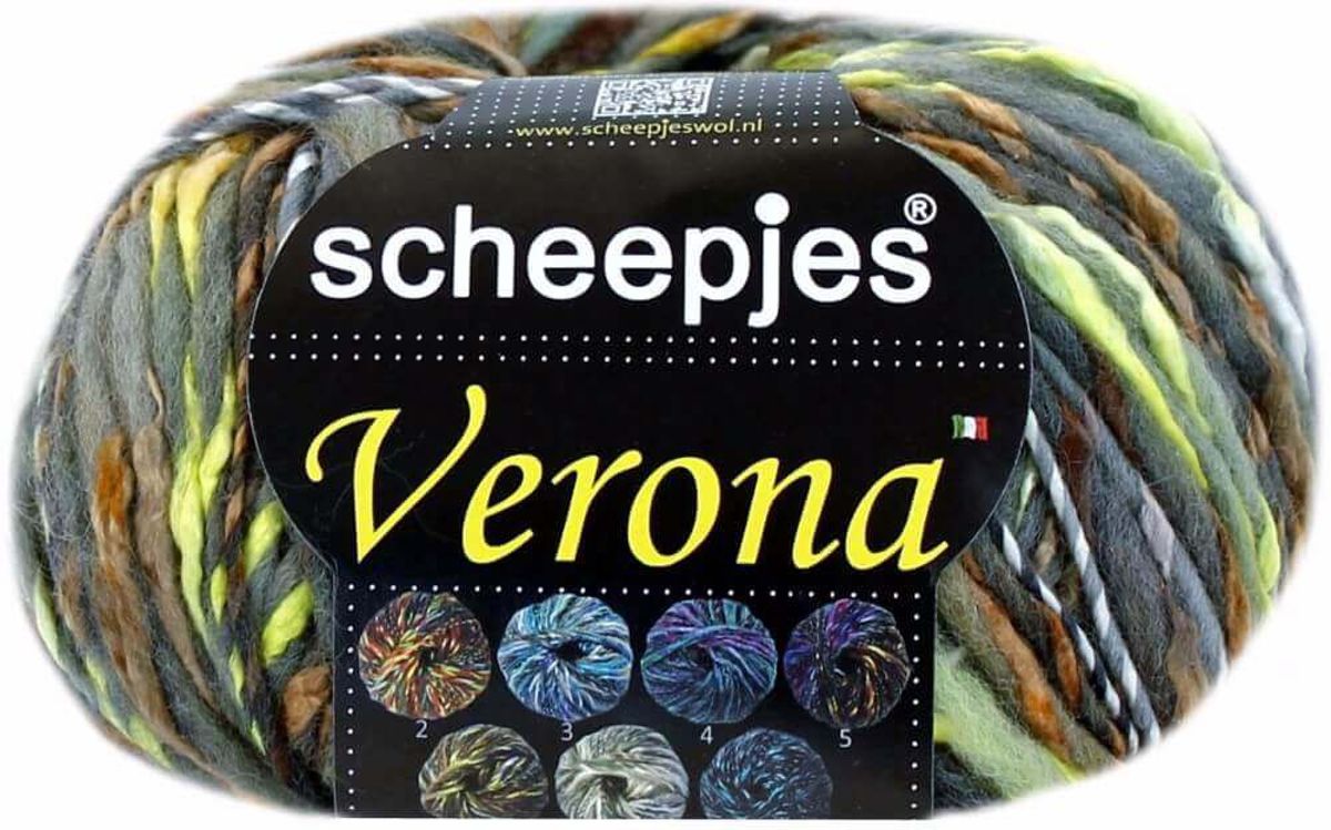 AANBIEDING: SCHEEPJES VERONA - 006 Groen, Geel, Grijs. PAK MET 10 BOLLEN a 100 GRAM. INCL. Gratis Digitale vinger haak en brei toerenteller