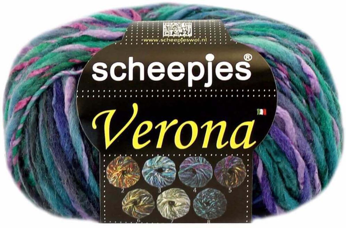 AANBIEDING: SCHEEPJES VERONA 004 Groen, Paars, Roze. PAK MET 5 BOLLEN a 100 GRAM.