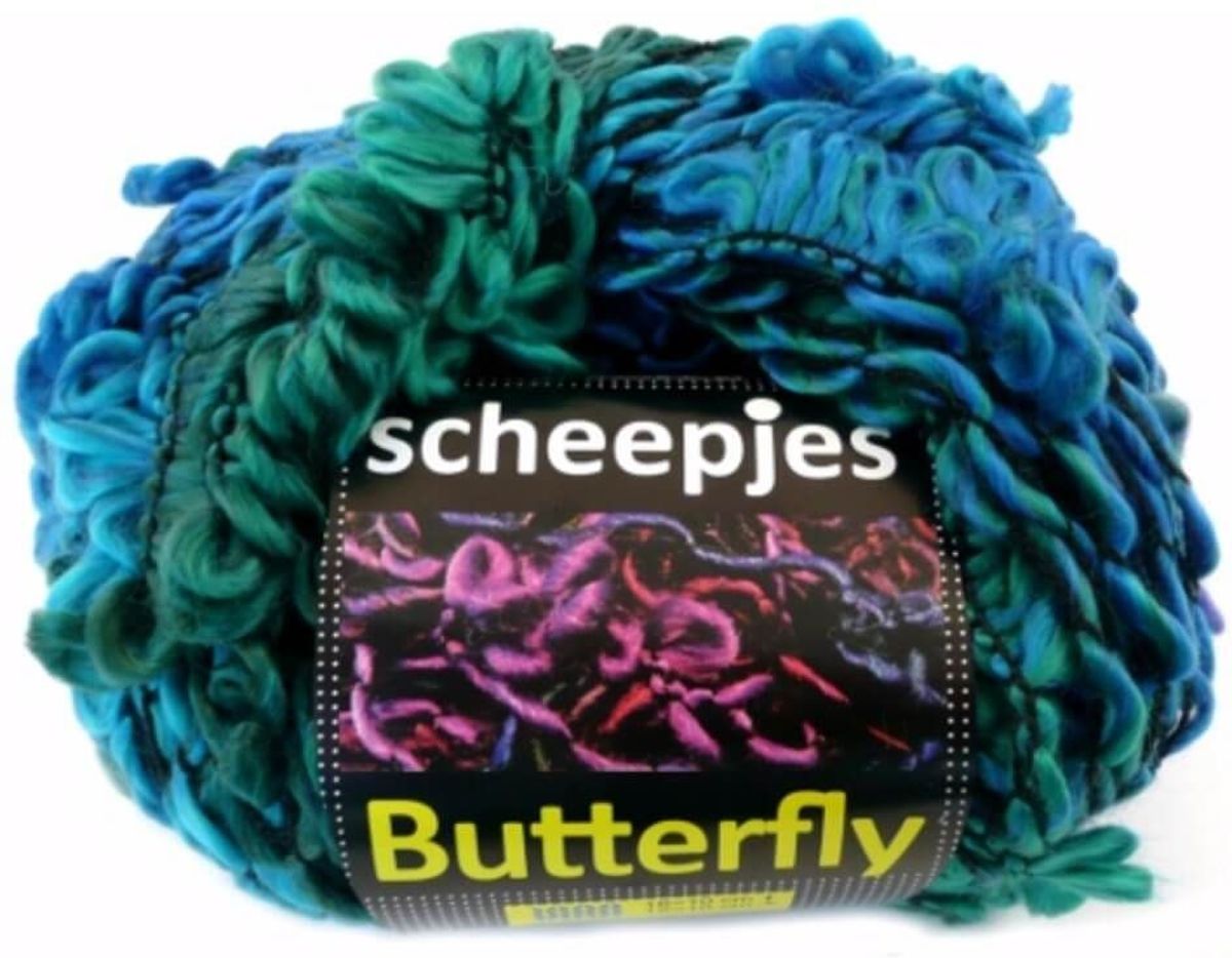 SCHEEPJES BUTTERFLY - 003 Groen, Blauw, Zwart. PAK MET 5 BOLLEN a 100 GRAM.