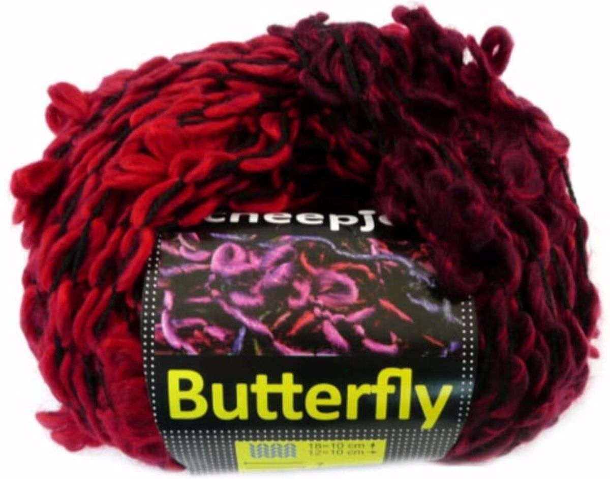 SCHEEPJES BUTTERFLY 007 Rood, Paars. PAK MET 8 BOLLEN a 100 GRAM.