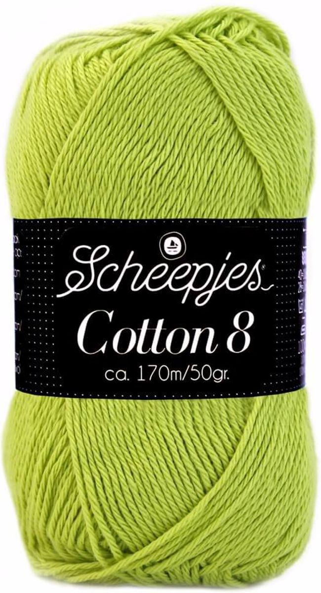 SCHEEPJES COTTON 8 - 642 HEEL LICHT GROEN. PAK MET 7 BOLLEN a 50 GRAM. KL.NUM. 07