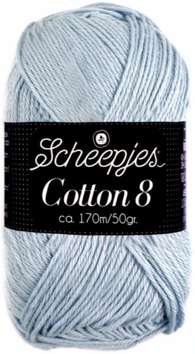 SCHEEPJES COTTON 8 - 652 LICHT BLAUW, PAK MET 7 BOLLEN a 50 GRAM. KL.NUM. 04.