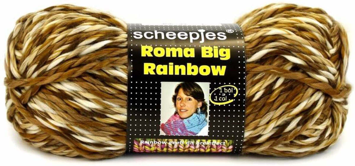 SCHEEPJES ROMA BIG RAINBOW - 021 Ecru, Bruin, Beige. PAK MET 5 BOLLEN a 200 GRAM. KL.NUM. 141143.