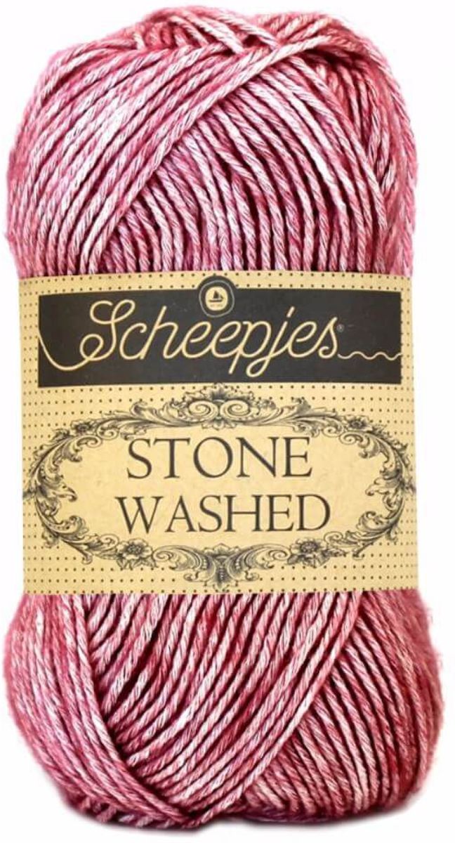 SCHEEPJES STONE WASHED - 808 CORUNDUM RUBY. PAK MET 10 BOLLEN a 50 GRAM.  INCL. Gratis Digitale vinger haak en brei toerenteller.