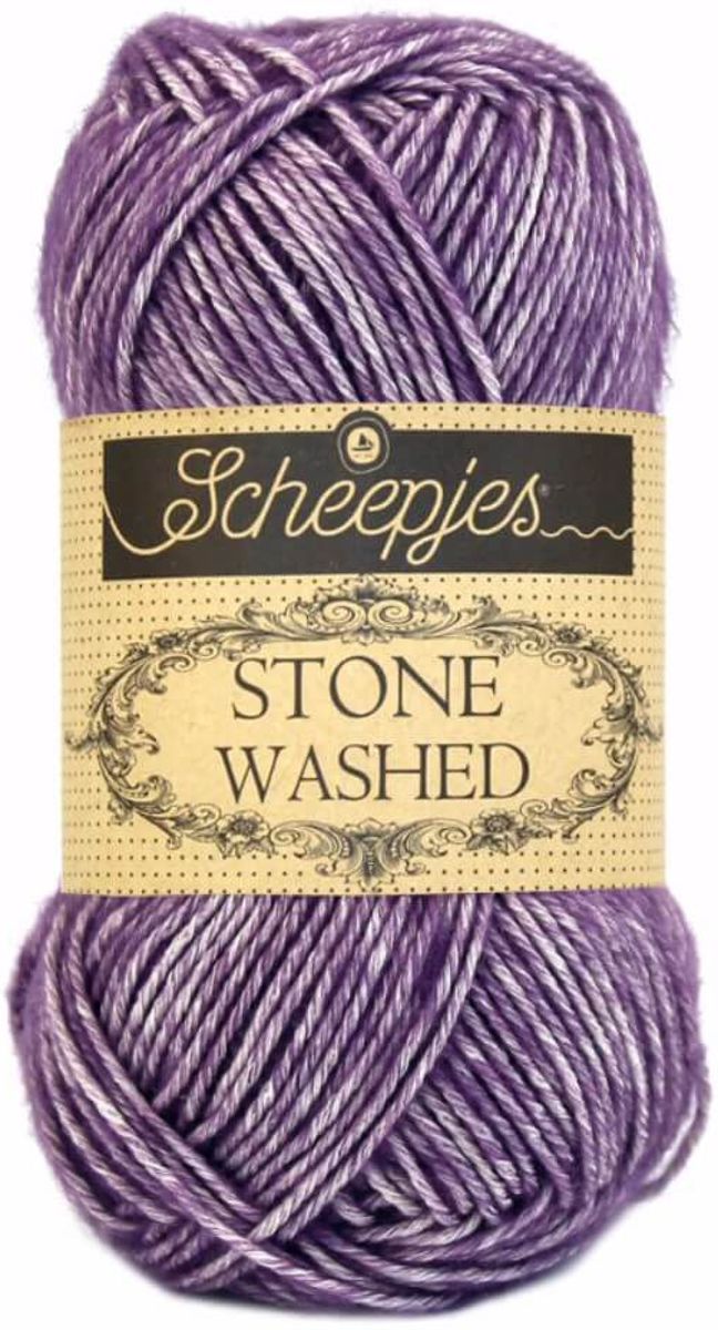 SCHEEPJES STONE WASHED - 811 DEEP AMETHYST. PAK MET 10 BOLLEN a 50 GRAM.  INCL. Gratis Digitale vinger haak en brei toerenteller.