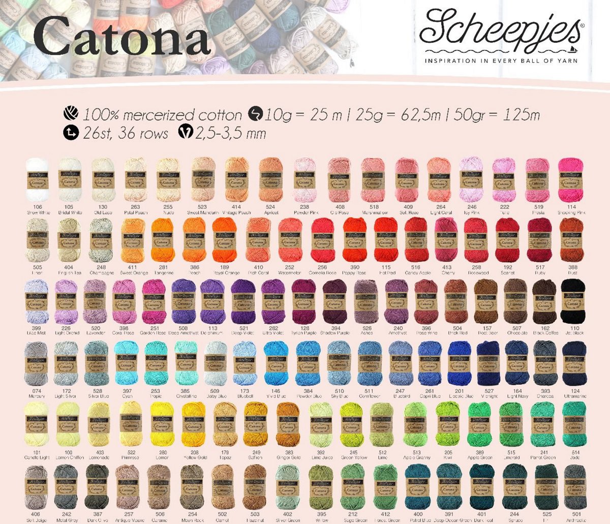 Scheepjes CATONA Assortiment - 69 kleuren x 25 gr. = 69 minibollen (via duurzame webshop)