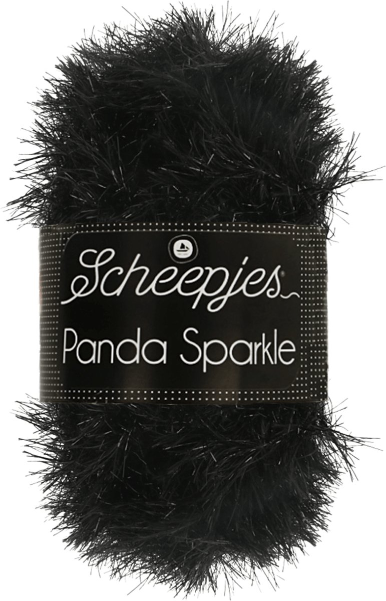 Scheepjes Panda Sparkle 361 zwart met zwarte glim. PAK MET 5 BOLLEN a 100 GRAM.