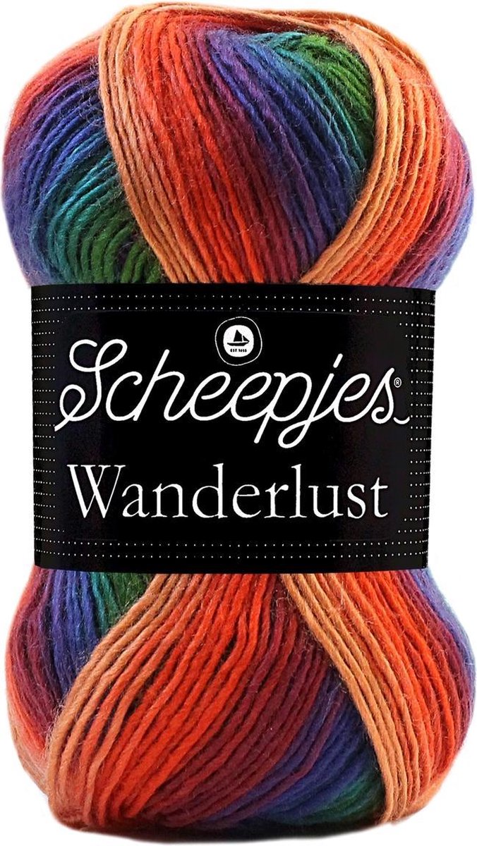 Scheepjes Wanderlust set van 5 bollen in de verpakking.