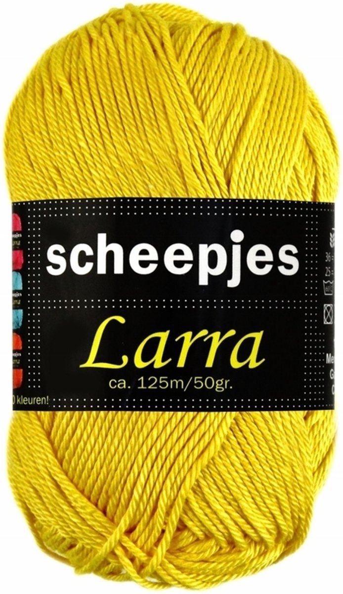 Scheepjeswol Larra 7309 Middengeel. PAK MET 10 BOLLEN a 50 GRAM.